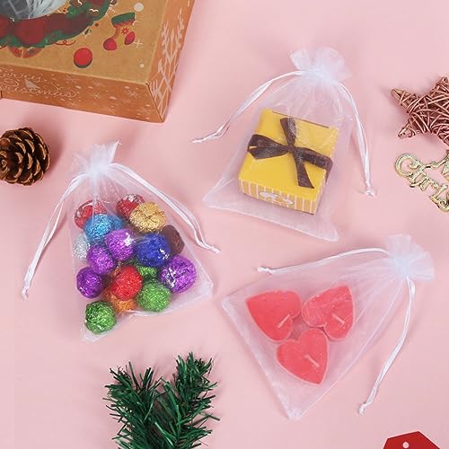 HRX Package 100pcs White Organza Bags, 4x6 inch Mesh Bags Drawstring Gift Bags Jewelry Pouches for Candy Wedding Favors Ch...