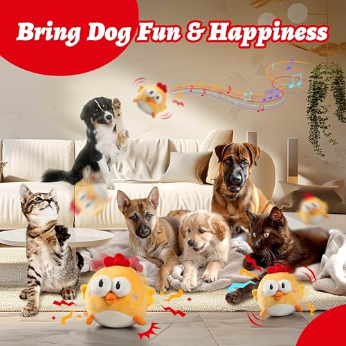 GUKCO Interactive Dog Toys, Squeaky Moving Ball Toy with Jumping & Music Modes, Rechargeable Plush Chew Toys for Small/Med...