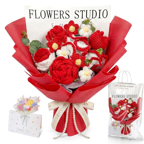 Giegxin Mother's Day Crochet Flower Bouquet Set, Handmade Knitted Bouquet Artificial Flower of Rose Romantic Gift for Her ...