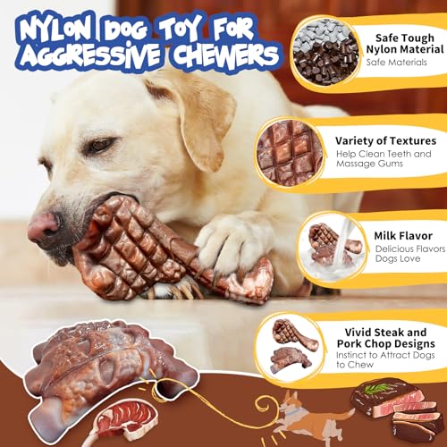Fuufome Dog Chew Toys for Aggressive Chewers：2 Pack Indestructible Dog Toy for Large Breed- Tough Nylon Teething Bone Toy ...