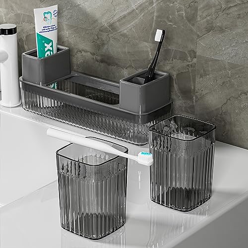 Toothbrush Holder for Bathrooms, 2 Cups Toothbrush Organizer for Bathroom Countertop, Toothbrush Holder Toothbrush Storage...