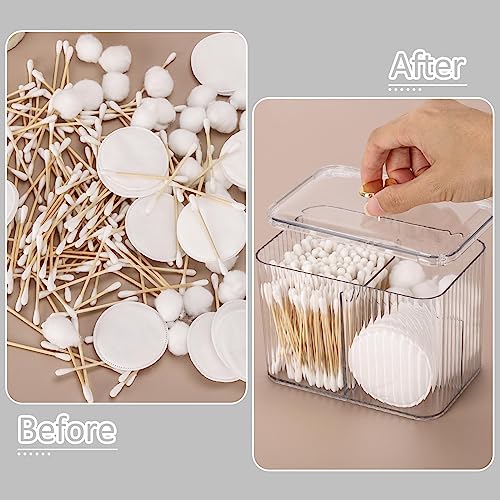 Tbestmax Qtip Holder Dispenser 3-Section Clear Bathroom Organizer Jar 3 Grids Cotton Swab/Pad/Ball Holder Container Cosmet...