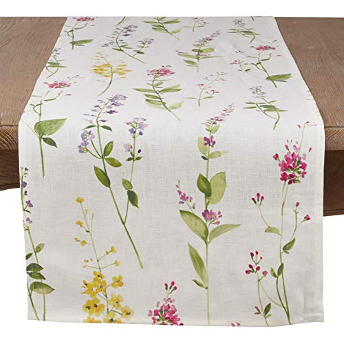 Watercolor Floral Stems Linen Table Runner