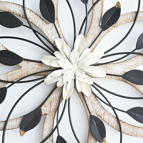 Remenna Whitewash Flowers Wood Wall Decor, Metal Rustic Wall Art Farmhouse Wall Decorations Multiple Floral Hanging Decor ...