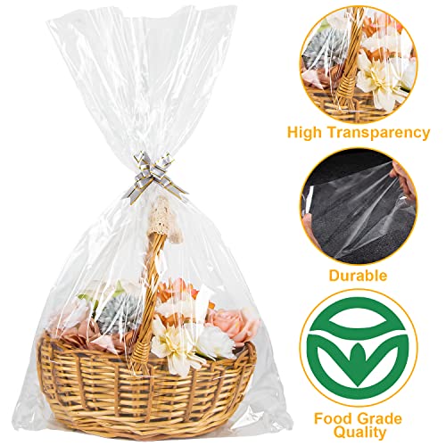 Labeol 50pcs Cellophane Bags 3 Sizes Cellophane Wrap for Gift Baskets 24x30 16x24 12x18 Large Clear Plastic Packaging Bags...