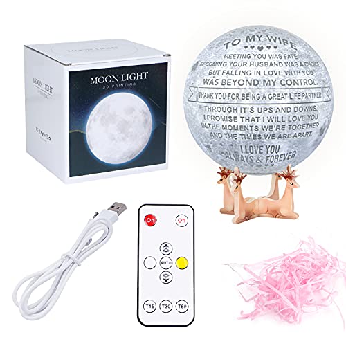 K KENON Engraved 3D Moon Lamp Anniversary Valentine‘s Gift for Wife, to My Wife Birthday Gifts from Husband, Personalized ...