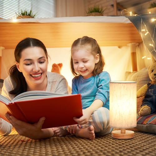 Fenmzee Small Table Lamp for Bedroom - Inline Control, Bedside Lamp with 3000K A15 LED Blub, Easy Assembly (Cream Shade - ...