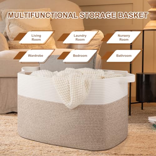 OIASKET XXXL Supre Large Blanket Basket for Clothes, Towels, Pillows, 108L Cotton Rope Storage Basket for Living Room, Wov...