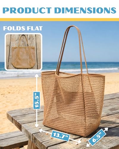 Rave Envy Beach Tote Bag for Women – Waterproof Mesh Tote Bag, Large Capacity Sandproof Beach Bags for Travel