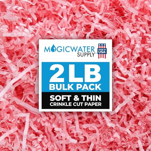 MagicWater Supply Soft & Thin Crinkle Cut Paper - 2 LB - Pink - Paper Shred Filler for Gift Wrapping, Basket Filling, Birt...