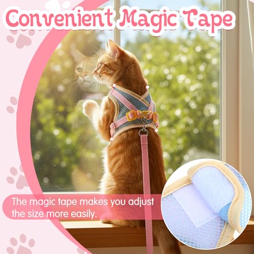 Cat Harness and Leash Set for Walking Escape Proof Adjustable Kitten Harness Breathable Mesh with Reflective Strips Lightw...