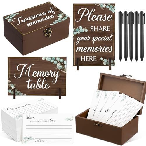 Gilprop 112 Pcs Celebration of Life Memory Cards Set Share a Memory Cards with Box 2 Wood Sign with 4 Hold and 5 Pens, Sym...
