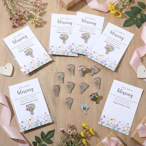 Liliaafar Flower Bouquet Enamel Pins Bulk, Mother's Day Gifts for Mom, Rose Bouquet Brooches with Appreciation Cards, Insp...