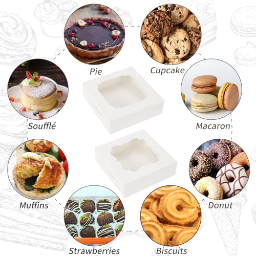 TOMNK 60pcs Cookie Boxes, 8x8x2.5 Inches Bakery Boxes with 2 Style Windows for Chocolate Strawberries, Pie, Pastry, Desser...