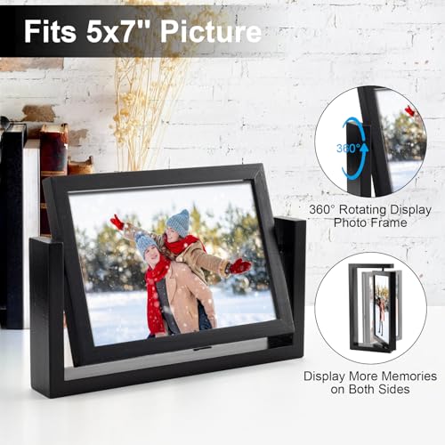 5x7 Picture Frame Black Picture Frame Wooden Photo Frames Acrylic HD Mirror Double Sided Picture Frames Rotatable Standing...