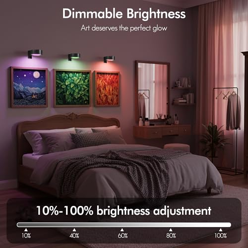 3Pack Picture Lights for Wall, RGB Color Changing Led Art Display Light with Rechargeable Battery Operated, Magnetic Paint...