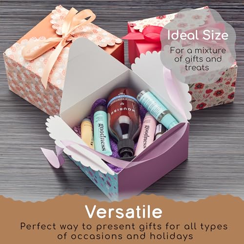 Small Floral Gift Boxes with Lids & Ribbons (20 Pack) 5.8” x 3.7” Empty Decorative Treat Boxes for Gift Giving, Baked Good...
