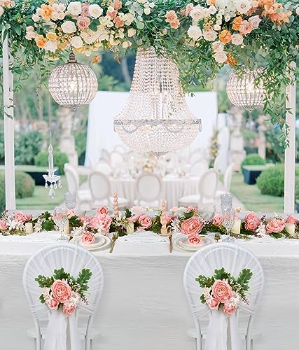 Artiflr 2 Pack Artificial Peony Garland Flowers, 12ft Floral Greenery Garland Rose Flower Vine with Pink Peony and Green L...