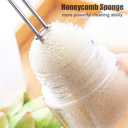 ALINK 6-Pack Sponge Bottle Dish Brush with Handle, Non-Scratch Washing Scrubber Cleaner for Wine/Whiskey Glass, Cups, Tumb...