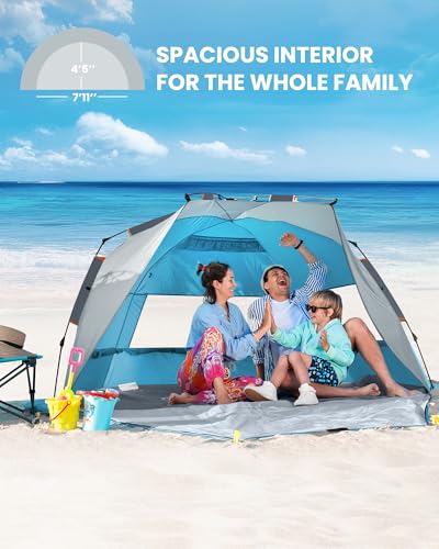 OutdoorMaster Beach Tent Sun Shelter for 3-4 Person, Pop Up Beach Tent Easy Setup with Sandbags, Portable Sun Shade Canopy...
