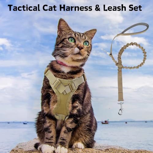 Tactical Cat Harness and Leash Set for Walking Escape Proof Adjustable Large Cat Vest Harness with Patches Soft Mesh Paddi...