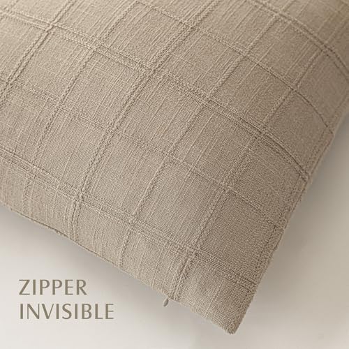 Foindtower Set of 1 Decorative Linen Check Throw Pillow Cover Neutral Farmhouse Lumbar Cushion Cover Soild Modern Coastal ...