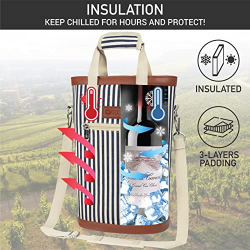 opux Two Bottle Wine Bag Carrier Tote, Insulated Leakproof 2 Bottle Wine Cooler Bag for Travel BYOB Picnic, Portable Wine ...