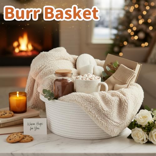Pro Goleem Small Woven Easter Basket with Gift Bags and Ribbons Durable Burr Baskets for Gifts Empty Small Rope Basket for...