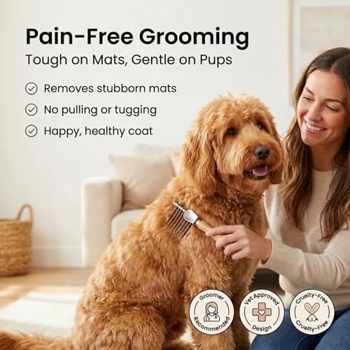 Dog Dematting Brush & Rake, Detangler Brush for Dogs, Comb Tool for Grooming, Best for Doodles, Poodles, Goldendoodles, Ca...
