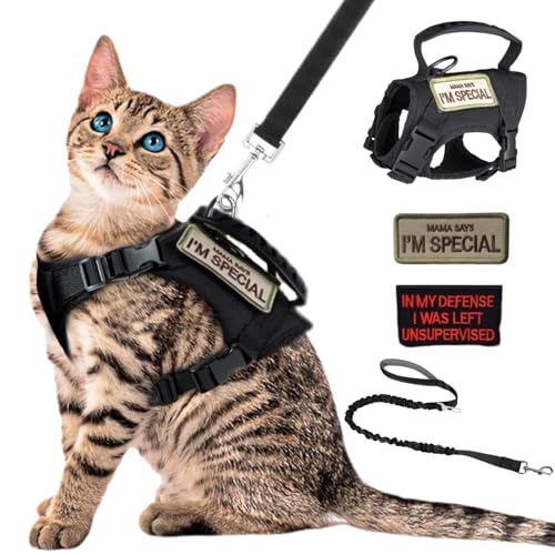 Tactical Cat Harness and Leash Set Soft Mesh Adjustable Large Cat Vest with Rubber Handle Easy to Control for Large Cat Sm...