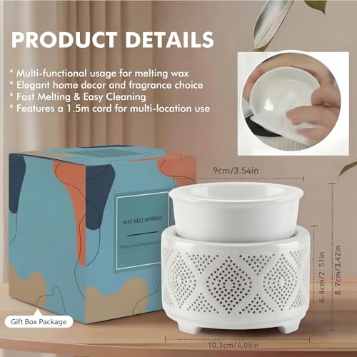 Wax Melt Burner Ceramic Electric 4-in-1 Candle Warmer Lamp with 7-Color LED Light Fragrance Oil Burner for Scented Wax Can...