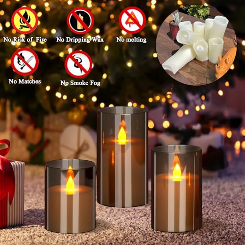 wemarry Flameless Candles 4" 5" 6" Acrylic Glass Pillars 3" Diameter Battery Operated Flickering Candles Include 8-Key Rem...
