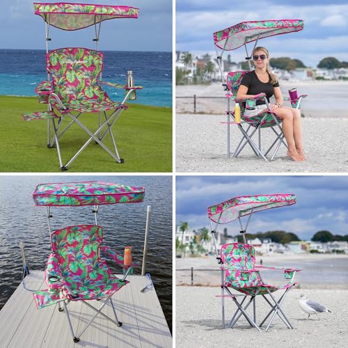 Tommy Bahama Extra-Wide Folding Beach Chair with Max Shade Canopy, Side Table, and Cup Holders, 25" W Outdoor Portable Cam...