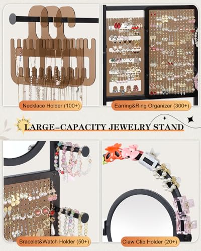 Mirror Jewelry Cabinet Standing, Jewelry Organizer and Storage with Jewelry Mirror, Jewelry Armoire with Earring Organizer...