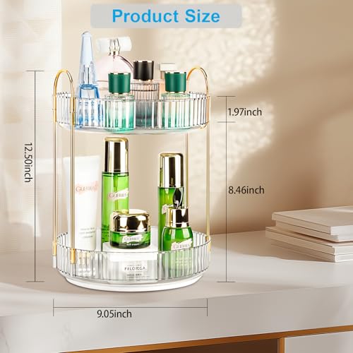 Niluks 360 Rotating Makeup Organizer - Large Capacity Spinning Perfume & Cosmetic Skincare Holder for Countertop (Pearl Wh...