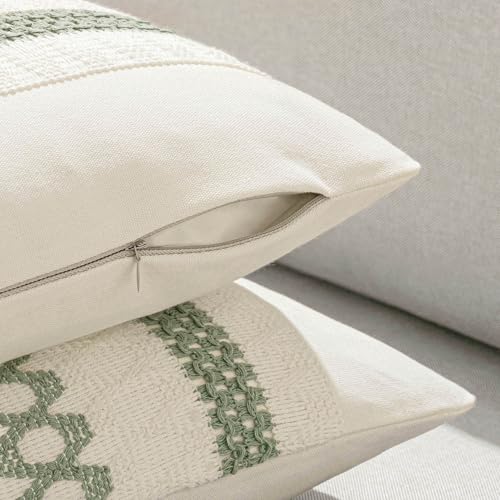 MIULEE Set of 2 Sage Green Boho Decorative Pillow Covers 18x18 Inch Farmhouse Rustic Couch Throw Pillows Modern Summer Cot...