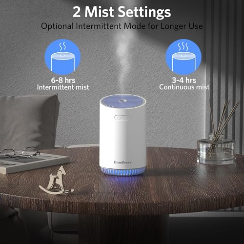 HomBreez Portable Aromatherapy Diffuser 280ml, Rechargeable Essential Oil Diffuser with LED Light, Cool Mist Humidifier wi...