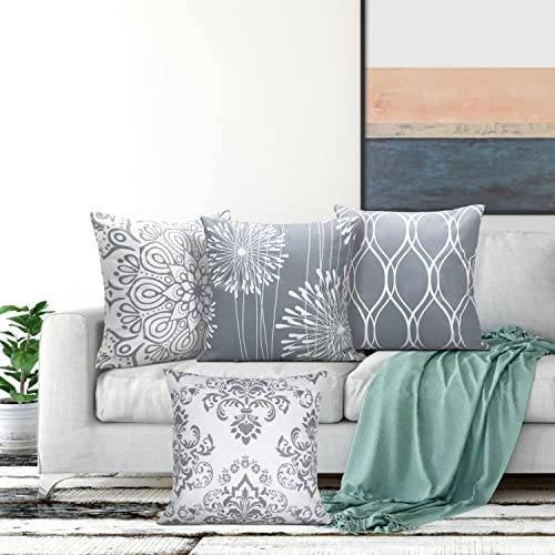Coliuso Decorative Throw Pillow Covers 18x18 Set of 4, Grey and White Modern Simple Square Pillow Case Cushion Cover for S...