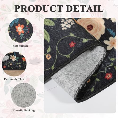 DUKINO 2x3 Rugs for Entryway, Floral Indoor Washable Door Mat, Non Slip Boho Small Rug for Kitchen, Soft Low Pile, Front D...