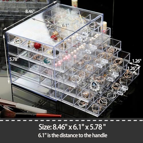 YUFONG Earring Storage Box Organizer, Acrylic Jewelry Storage Box Holder 5 Drawers Transparent Jewelry Display Stand with ...