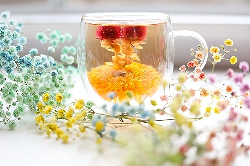 Teabloom Flowering Tea - 12 Unique Varieties of Fresh Blooming Tea Flowers - Hand-Tied Natural Green Tea Leaves & Edible F...