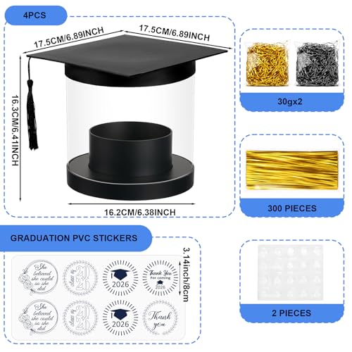 Lerheedi 4 Set Graduation Cap Flower Gift Boxes Class of 2026 Graduation Centerpiece Gift Box Candy Money Holders Box with...