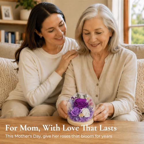 FIACO Gifts for Women Mom Mothers Day Birthday Preserved Flowers in Glass Dome Forever Fresh Flowers for Delivery Eternal ...