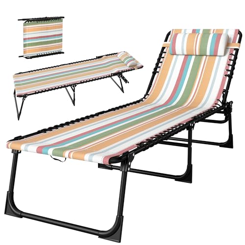 Outsunny Folding Chaise Lounge Chair, Patio Sun Tanning Chair, Outdoor Chaise Lounger with 4-Position Reclining Back, Brea...