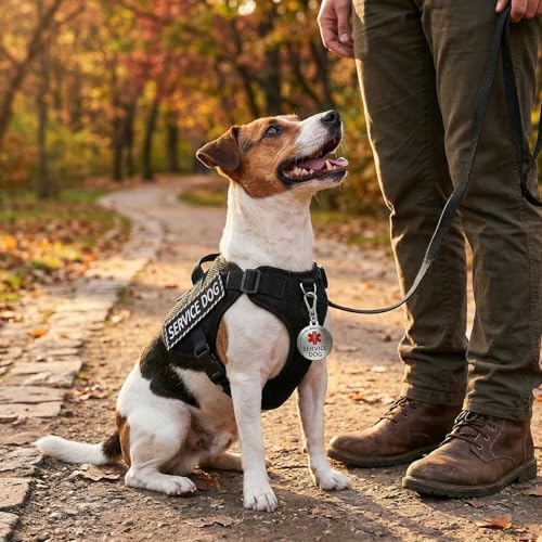 FITZNORA Service Dog Patches 2 Pcs and Tag Set Hook and Loop Backing with Pendant for Harness and Collar (X-Small, 3.8 x 1...