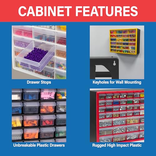 Akro-Mils 44-Drawer Plastic Drawer Storage Cabinet for Garage Organization, Bead Organizer, Building Bricks Storage, Teach...