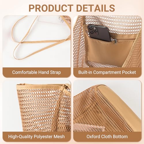 LAILAILE Beach Bags for Women - Large Nylon Mesh Beach Tote Bag with Zipper Pocket & Sandproof Design