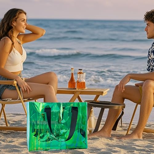 TotePrint Holographic PVC Beach Bag Waterproof - 18×13×6inch Large Clear Tote for Women Men Pool Travel Sandproof Carry All