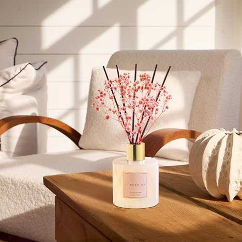 Cocorrína Premium Reed Diffuser Set with Preserved Baby's Breath & Cotton Stick Sandalwood Rose | 6.7oz Scent Fragrance Oi...