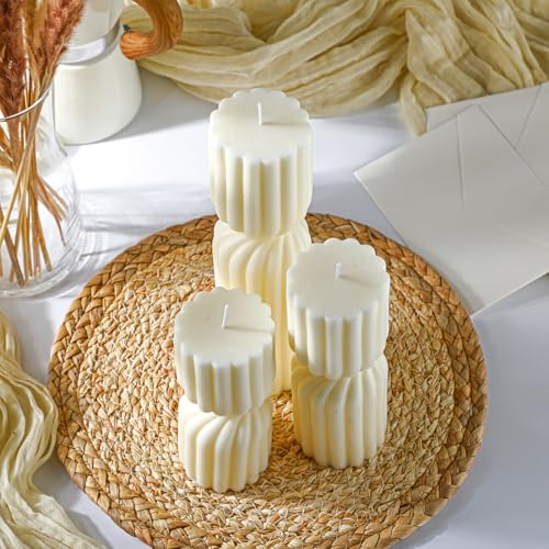 Conelist Ribbed Pillar Candles Set of 3 Width 2.4" High 5.5" 7" 9" Handmade Scented Soy Wax Candle Natural Aesthetic Candl...